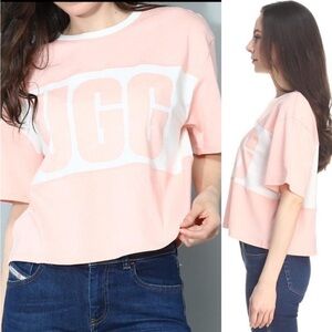 UGG Jordene Colorblocked Cropped T Shirt Pink White Small S